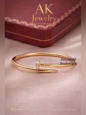 💎LUXURY High End Style Gold Nail Bracelet Stackable Bangle GP